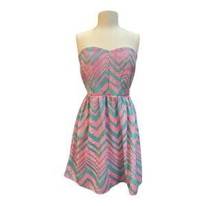 Pink Owl Strapless Chevron Mini Dress Size Large